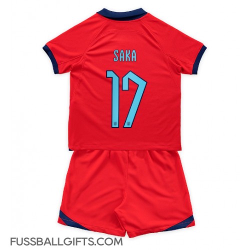 England Bukayo Saka #17 Fußballbekleidung Auswärtstrikot Kinder WM 2022 Kurzarm (+ kurze hosen)